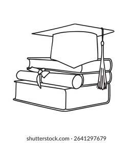Books Degree Holder vector outline or Line art School Education Outline College student or university Result day. Professional lineart and outline vector for Color book , Kids Coloring, Illustration