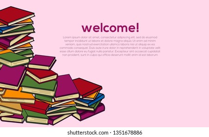 A lot of Books designs. stack of books designs for backgound, landing page, banner, poster.