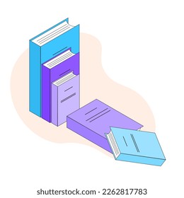 Books of different colors. Flat vector illustration. A simple illustration. Isometric. Reading books, library, learning, literature.