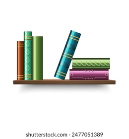 Books in different positions on the shelf. Vector illustration