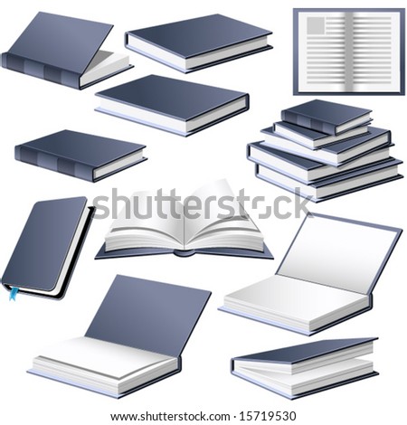 Books in different positions and styles