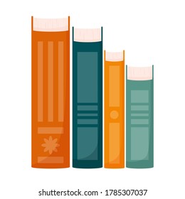 Books of different sizes with colorful covers stand vertically next to each other. Several books. Education, reading, leisure, study. Color vector illustration in flat style