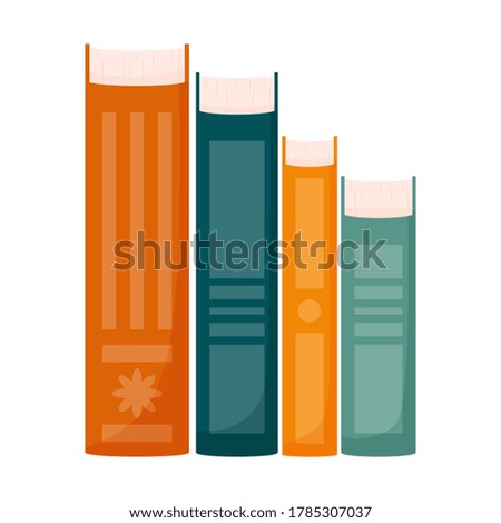 Books of different sizes with colorful covers stand vertically next to each other. Several books. Education, reading, leisure, study. Color vector illustration in flat style