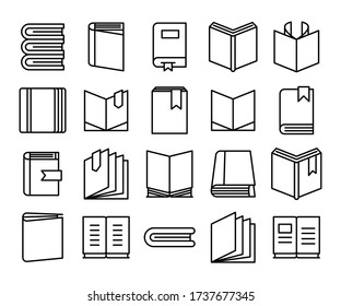 books and documents icons set line theme