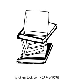 Books doodle color linear icon. Books group in stack hand drawn illustration.Pile of different literature collection on library. Vector single cartoon element isolated on white background