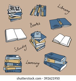 Books doodle illustration icon set