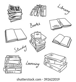 Books doodle illustration icon set