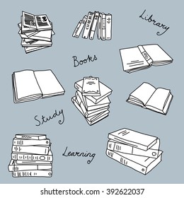 Books doodle illustration icon set