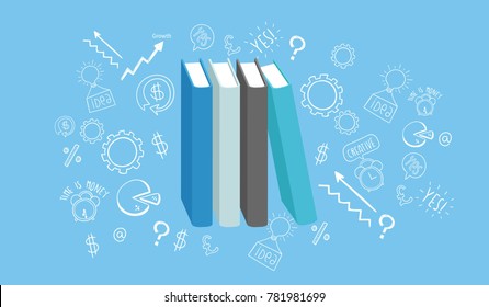 Books with doodle on blur background