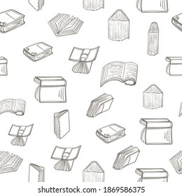 Books doodle seamless pattern. Vector illustration.