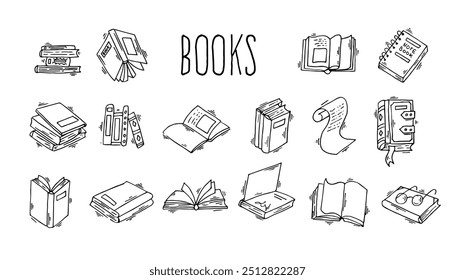 Books doodle set. book for reading hand drawn collection. Vector illustration