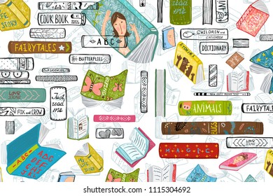 Books Education and Hobby Design. Colorful bookshef design for education background. Vector illustration.