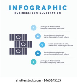 Books, Education, Library Solid Icon Infographics 5 Steps Presentation Background. Vector Icon Template background