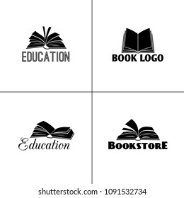 Books and education logo set. Paper book black emblems designs for learning or school projects vector illustration