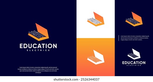 books and electrical circuits, digital education, libraries, online, logo graphic design.