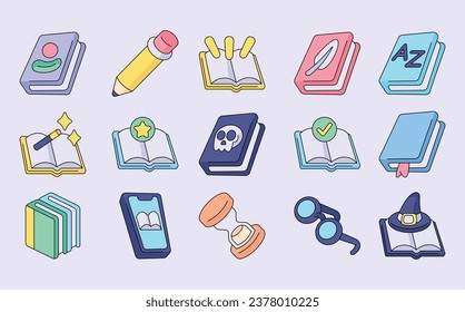 books elements vector illustrations - vector illustrations. book store icons concept isolated. flat drawing