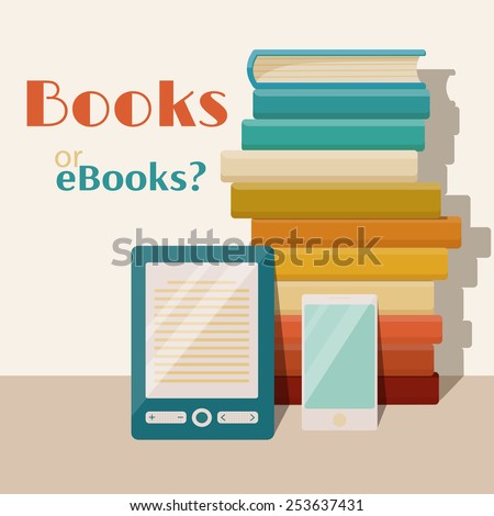 Books end ebooks concept. Vector flat illustration