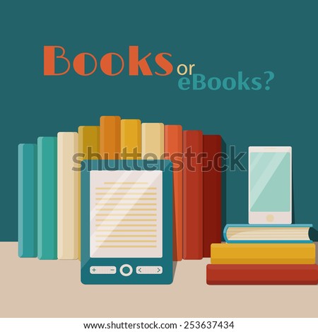 Books end ebooks concept. Vector flat illustration