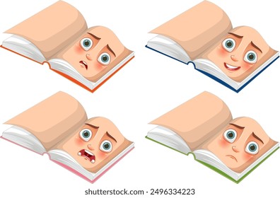 Books with expressive human faces and emotions