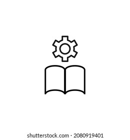 Books, fiction and reading concept. Vector sign drawn in modern flat style. High quality pictogram suitable for advertising, web sites, internet stores etc. Line icon of gear over book 
