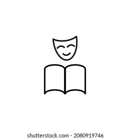 Books, fiction and reading concept. Vector illustrations in flat style. Editable stroke. Line icon of theatrical mask over book 