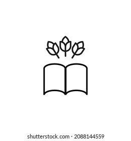 Libros, ficción y concepto de lectura. Señal de vector dibujada al estilo moderno y plano. Pictograma de alta calidad adecuado para publicidad, sitios web, tiendas de internet. Icono de línea del ramo de flores sobre libro 


