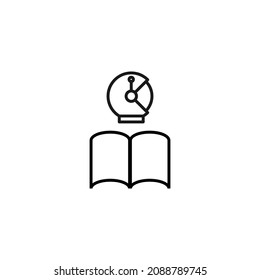 Books, fiction and reading concept. Vector sign drawn in modern flat style. High quality pictogram suitable for advertising, web sites, internet stores etc. Line icon astronaut in helmet over books 