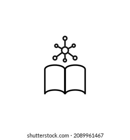 Books, fiction and reading concept. Vector sign drawn in modern flat style. High quality pictogram suitable for advertising, web sites, internet stores etc. Line icon of chemical compound over book 