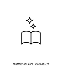 Books, fiction and reading concept. Vector sign drawn in modern flat style. High quality pictogram suitable for advertising, web sites, internet stores. Line icon of glowing stars over opened book 