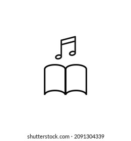 Books, fiction and reading concept. Vector sign drawn in modern flat style. High quality pictogram suitable for advertising, web sites, internet stores etc. Line icon of musical note over book 