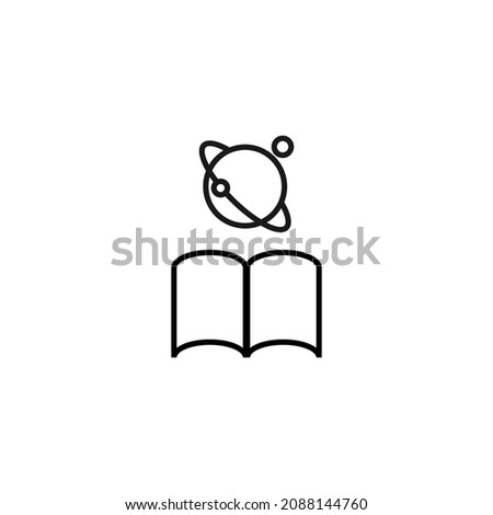 Books, fiction and reading concept. Vector sign drawn in modern flat style. High quality pictogram suitable for advertising, web sites, internet stores. Line icon of planet surrounded by satellites 