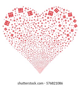 Books fireworks with heart shape. Vector illustration style is flat red iconic symbols on a white background. Object heart made from confetti pictographs.