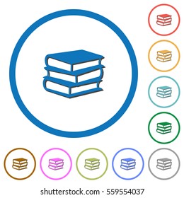 Books flat color vector icons with shadows in round outlines on white background