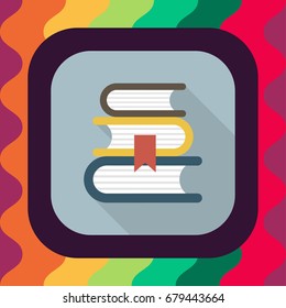 books flat icon with long shadow, vector illustration
