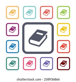 books flat icons set. Open round colorful buttons. Vector 