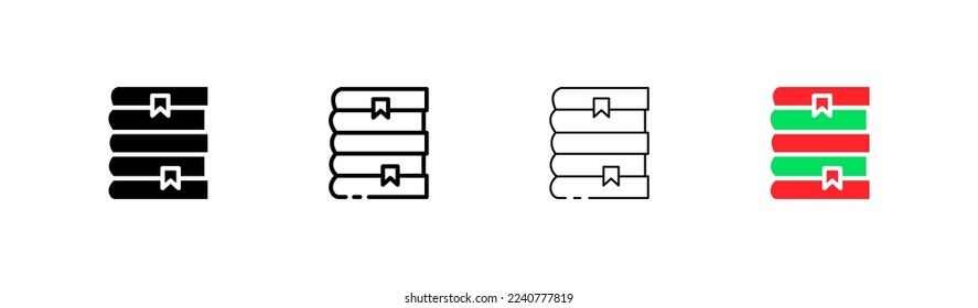 Books flat and linear icon set. Book, printed edition, study, knowledge, student, color, education, school, work. knowledge concept. Vector flat and black line isolated on white background