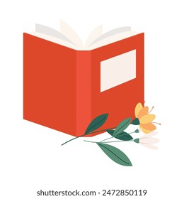 Books with flowers flat icon. Cartoon floral decorations. Wildflowers decor for literature. Poppy, sunflower, forget-me-not, cornflower bouquet on poetry book. Color isolated illustrations