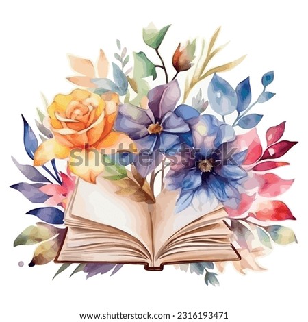 Books and Flowers Watercolor Sublimation Clipart