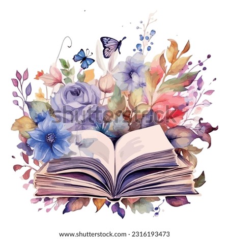 Books and Flowers Watercolor Sublimation Clipart