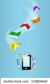 Books fly toward phone