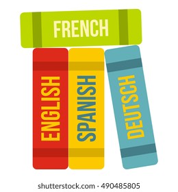 Books of foreign languages icon in flat style isolated on white background. Translate symbol vector illustration
