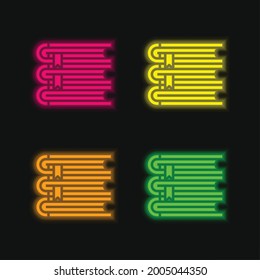 Books four color glowing neon vector icon