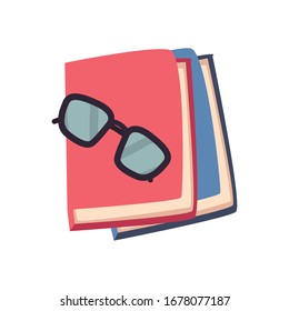 books and glasses flat style icon design, Education literature read library school university information learning and text theme Vector illustration