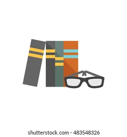Books and glasses icon in flat color style. Education student college research library