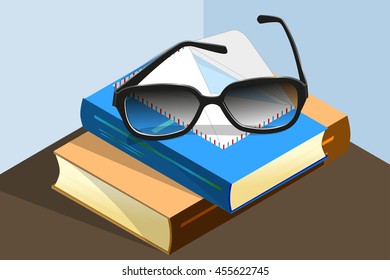Books, glasses and letter