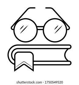 Books and glasses.  Line style vector icon.