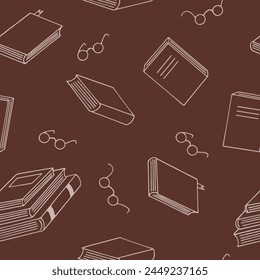 books and glasses seamless pattern hand drawn in doodle style.