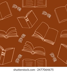 libros y gafas de patrón sin fisuras. dibujado a mano estilo doodle.