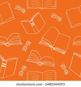 books and glasses seamless pattern. hand drawn doodle style.