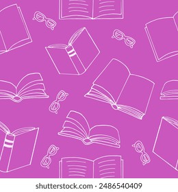 libros y gafas de patrón sin fisuras. dibujado a mano estilo doodle.
